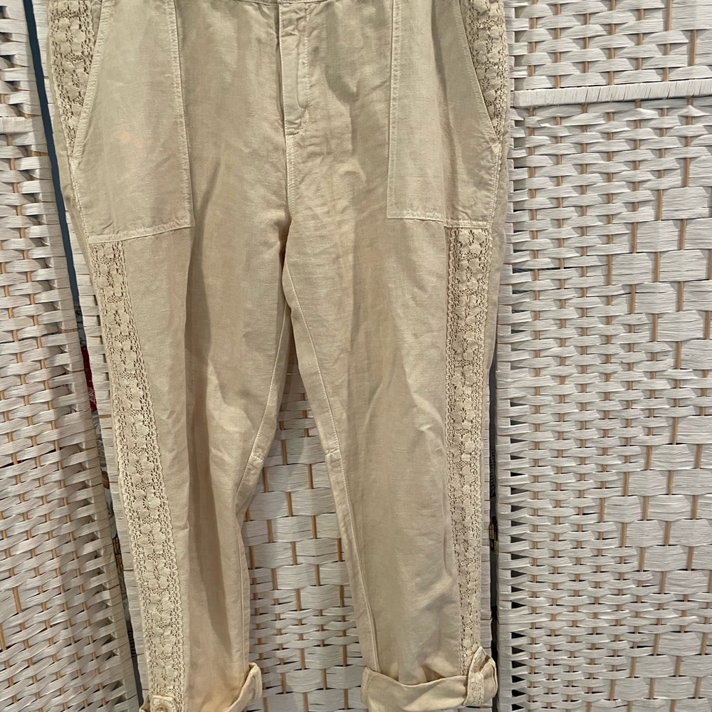 Sundance Light Beige Straight-Leg Pants with Side Lace Panels